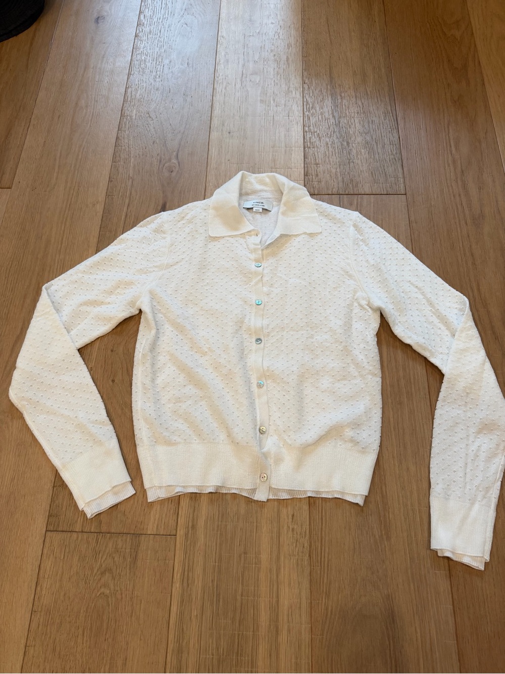 Vince Cream Pointelle Knit Shirt Jacket